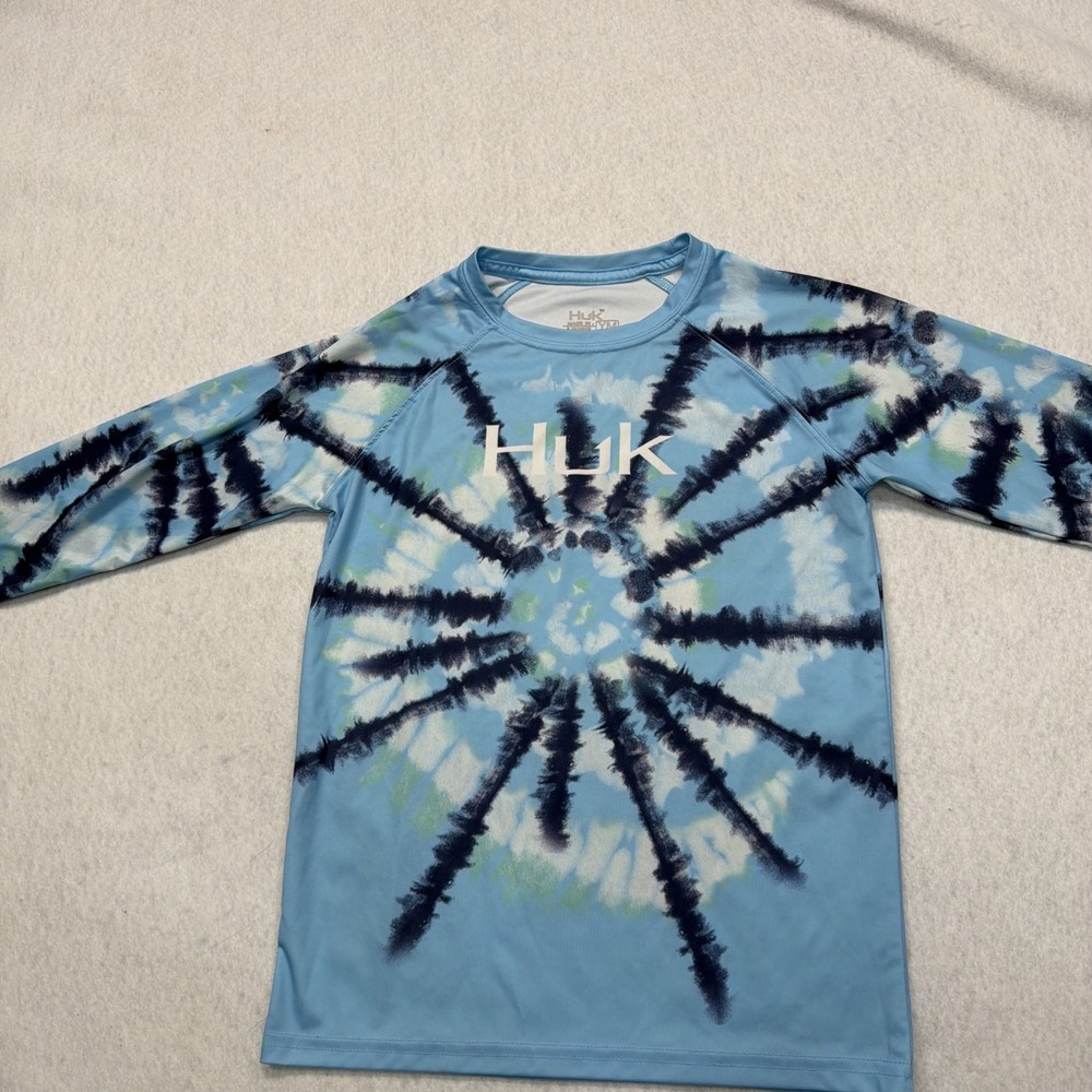 HUK Performance Fishing Shirt Youth Size Youth Medium Blue Tie Dye  Long Sleeve